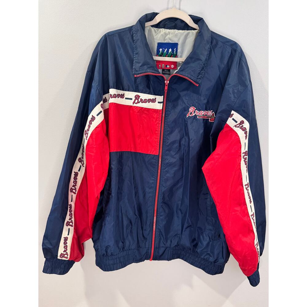 Vintage FANS Braves MLB Baseball Windbreaker Jacket Nylon Sz Lrg Embroidered